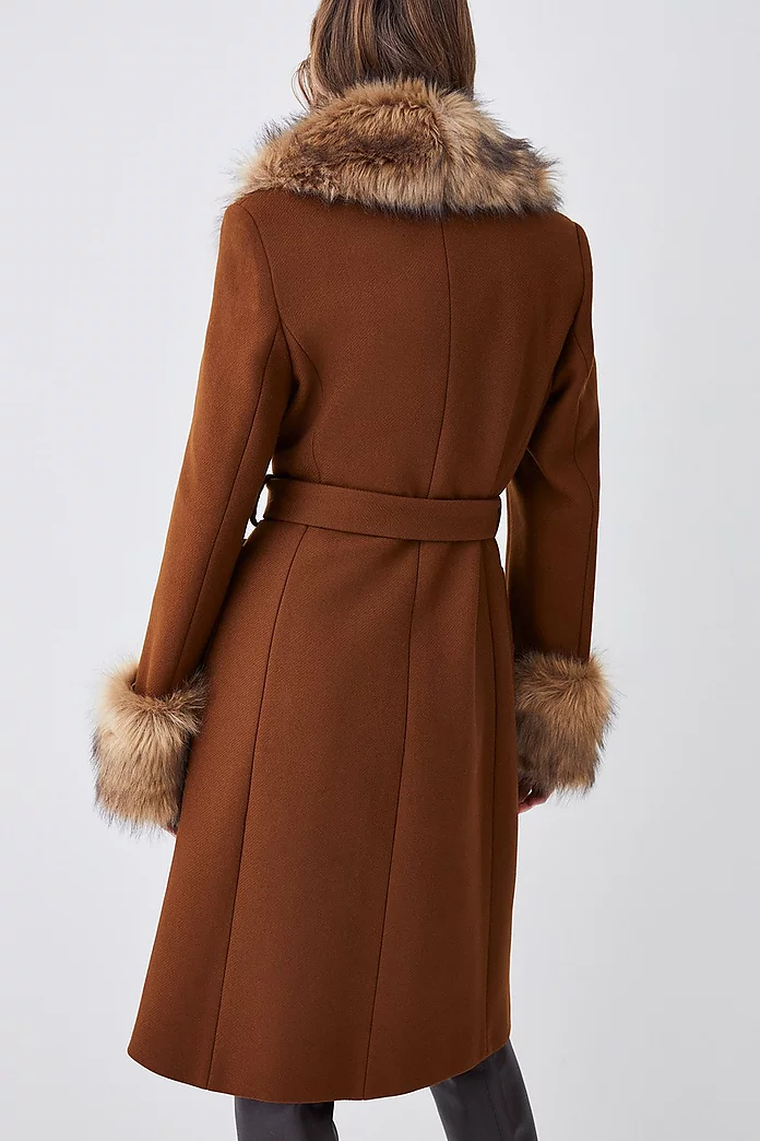 Italian Virgin Wool Faux Fur Belted Coat | Karen Millen Italian Virgin Wool Faux Fur Belted Coat | Karen Millen